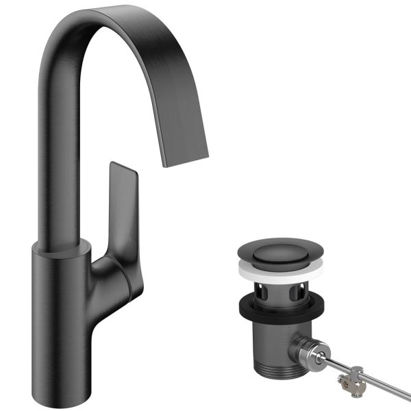 hansgrohe Vivenis Waschtischarmatur 210, Schwenkauslauf und Ablaufgarnitur, brushed black chrome 75030340
