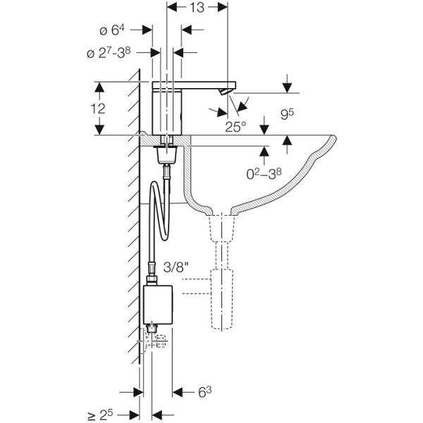 Geberit Waschtischarmatur Typ 186, Generatorbetrieb, chrom