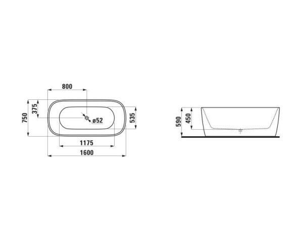 Laufen Meda freistehende Badewanne 160x75cm aus Marbond