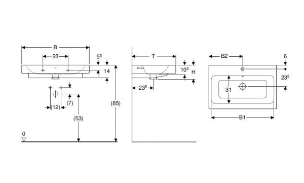 Geberit iCon Aufsatzwaschtisch mit 1 Hahnloch 75x48,5cm, weiß