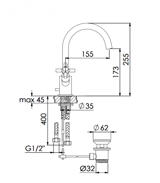 Steinberg Serie 250 Waschtisch-Zweigriffarmatur mit Ablaufgarnitur, rosé gold 2501500RG