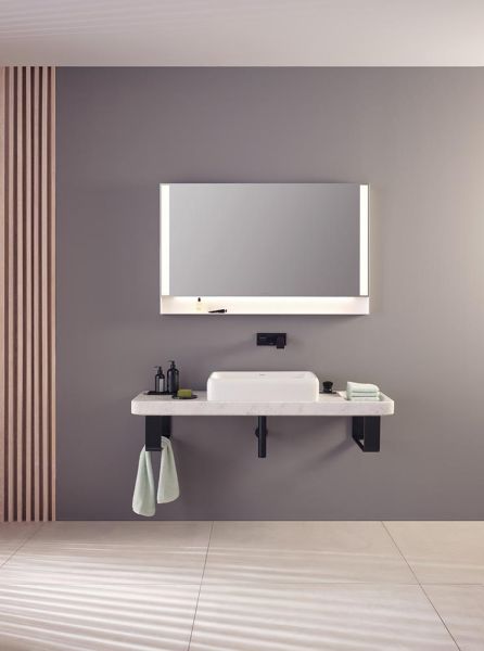 Duravit Qatego Konsole aus Carrara Marmor mit Aufsatzbecken und Konsolenträger, 140x45cm, weiß