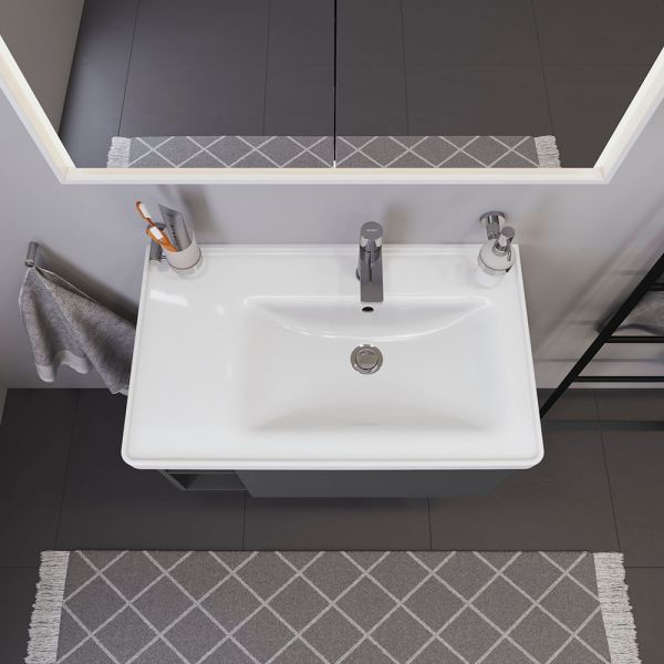 Duravit D-Neo Waschtisch rechteckig 80x48cm, mit Hahnloch und Überlauf, Becken rechts, weiß 2370800000