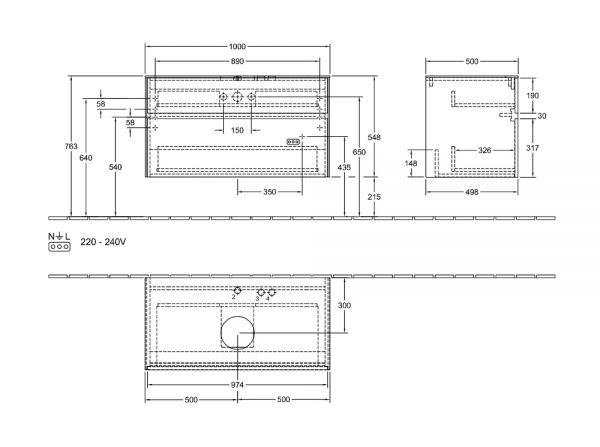 Villeroy&Boch Collaro Waschtischunterschrank 100cm für Aufsatzwaschtisch 4A18/4A19/A20/A21 mittig
