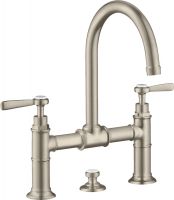 Vorschau: Axor Montreux 2-Griff Waschtischarmatur 220 mit Hebelgriffen und Zugstangen-Ablaufgarnitur brushed nickel 16511820