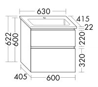 Vorschau: Burgbad Lin20 Keramik-Waschtisch mit Waschtischunterschrank, 2 Auszüge, wandhängend, 63x41,5cm SGHD063F5351C0001