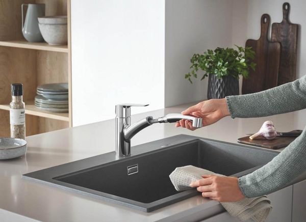 Grohe Start Küchen-Wasserhahn Niederdruck mit Dual Spülbrause, chrom