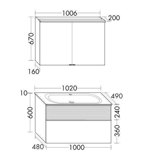 Burgbad Fiumo Badmöbel-Set 102cm, Spiegelschrank, Waschtisch und WT-Unterschrank