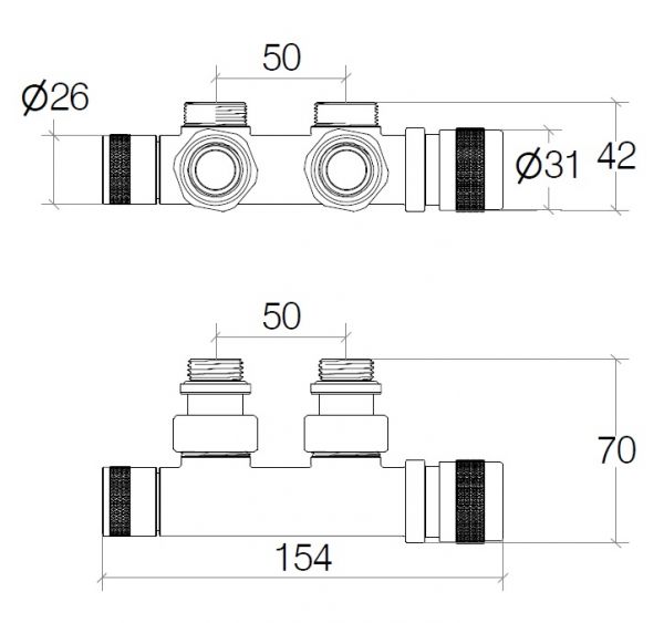 lineabeta CALIGO Anschluss-Set für Badheizkörper 50mm rechts, chrom