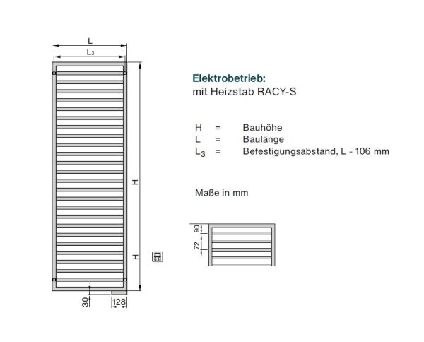 Zehnder Quaro Badheizkörper, Elektrobetrieb RACY-C ZQ1Z0