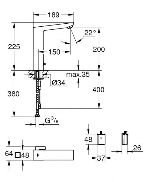 Grohe Eurocube E Infrarot-Elektronik für Waschtisch mit Mischung, Batteriebetrieb, chrom