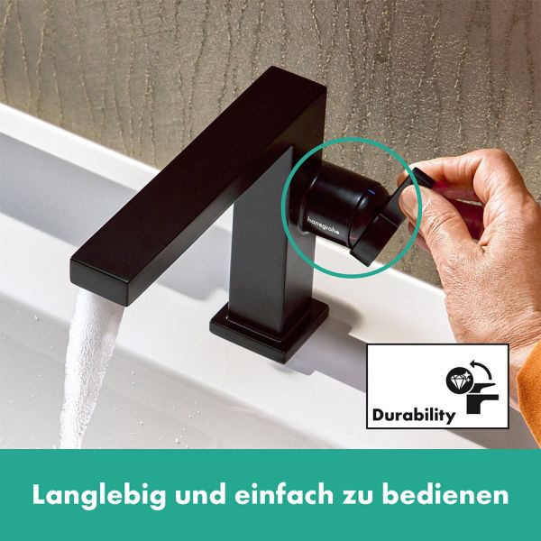 Hansgrohe Tecturis E Waschtischarmatur 110 Fine CoolStart wassersparend+, Push-Open, schwarz matt