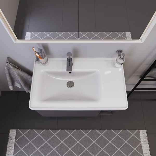 Duravit D-Neo Waschtisch rechteckig 80x48cm, mit Hahnloch und Überlauf, Becken links, weiß 2369800000