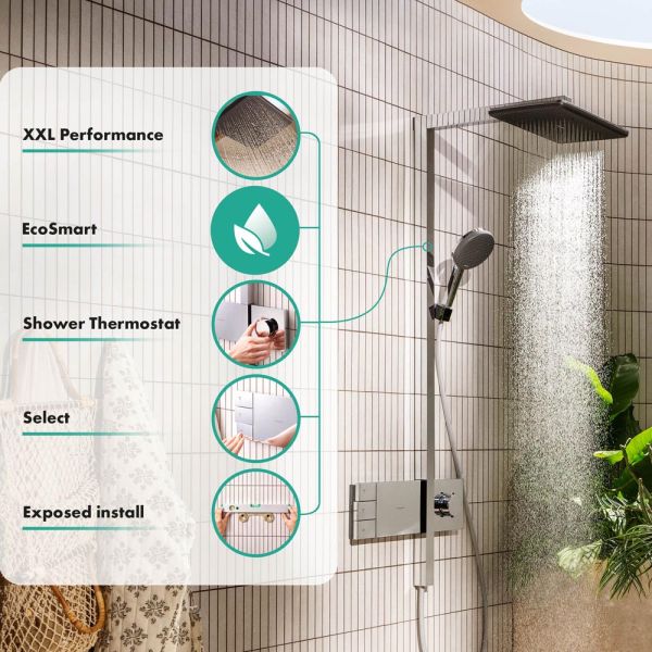 hansgrohe Raindance Alive Q Duschsystem 210/340 2 Strahlarten, EcoSmart, ShowerSelect, chrom