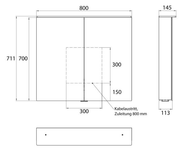 emco flat 2 LED-Spiegelschrank 80cm mit Waschtischbeleuchtung, 2 Türen