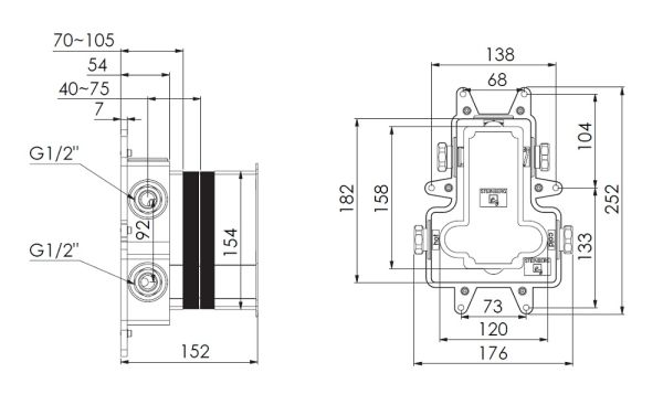 Steinberg Universal Unterputzkörper 1/2" für Unterputzthermostate mit 2-Wege-Umsteller