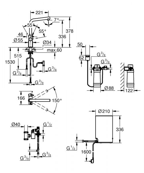 Grohe Red Duo Einhand-Spültischbatterie, L-Auslauf, Armatur u. Boiler Gr. M, hard graphite gebürstet