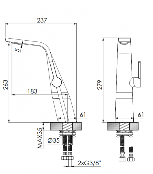 Steinberg Serie 260 Einhandmischer mit Keramikkartusche, mit Flexschläuchen 38 , rose gold 2601700RG