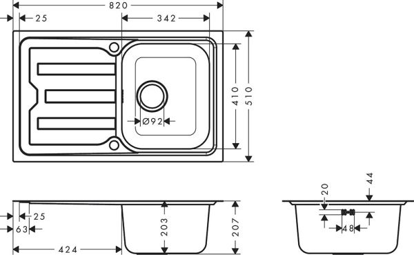 Hansgrohe S44 S440-F342 Edelstahl-Einbauspüle 82x51cm, autom. Ablaufgarnitur, edelstahl