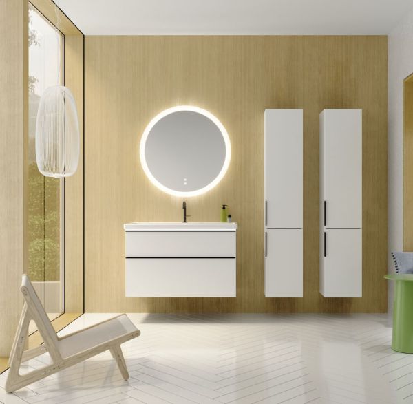 Burgbad Eqio Keramik-Waschtisch 103cm mit Unterschrank & LED-Beleuchtung, weiß glanz, Griffleiste chrom SEZA103F2009C0001G0252