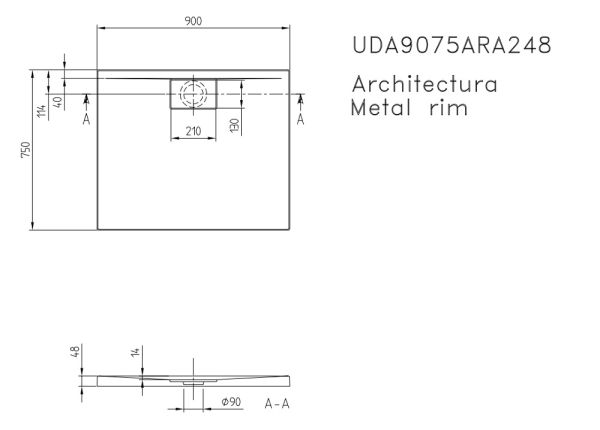 Villeroy&Boch Architectura MetalRim Duschwanne inkl. Antirutsch (VILBOGRIP),90x75cm, weiß UDA9075ARA248GV-01