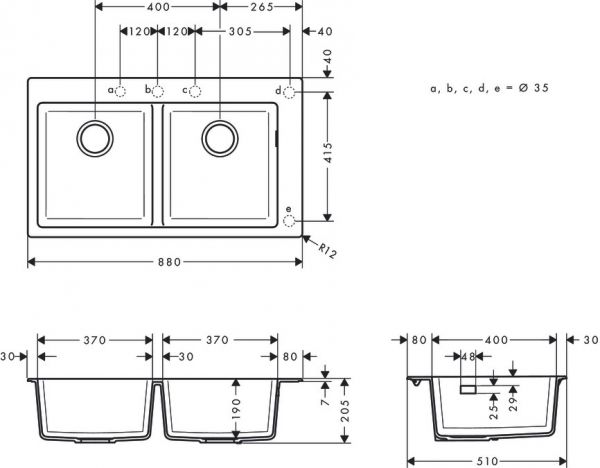 Hansgrohe S51 S510-F770 Einbauspüle 370/370 mit Doppelbecken