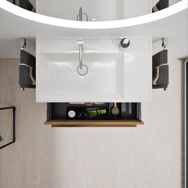 Burgbad Devio Mineralguss-Waschtisch 80cm mit Unterschrank, 2 Auszüge, eiche dekor urban SHKH081