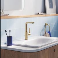 Vorschau: Grohe Lineare Badarmatur L-Size mit Zugstangen-Ablaufgarnitur, cool sunrise gebürstet 23296GN1 
