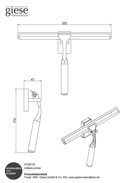 Giese Gifix 21 Haken mit Glasabzieher zum Kleben und Schrauben, chrom