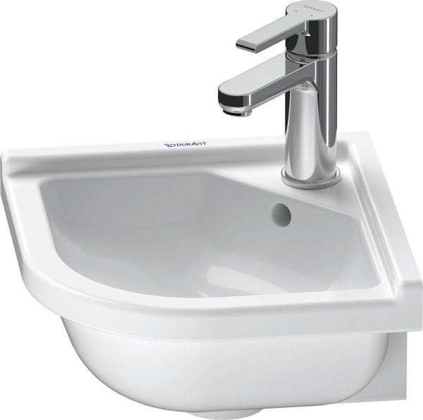 Duravit Starck 3 Eck-Handwaschbecken 43x38cm, mit Hahnloch, mit Überlauf, WonderGliss, weiß 07524400001