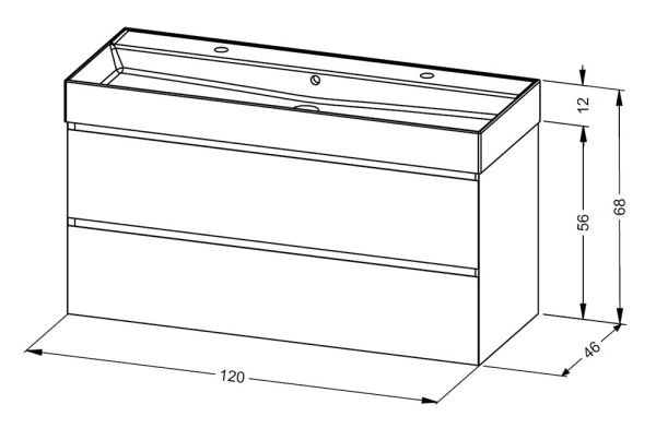 RIHO Spring Rise Waschtisch mit Unterschrank 120x46cm und Spiegelschrank, 2 Hahnlöcher, 2 Schubladen