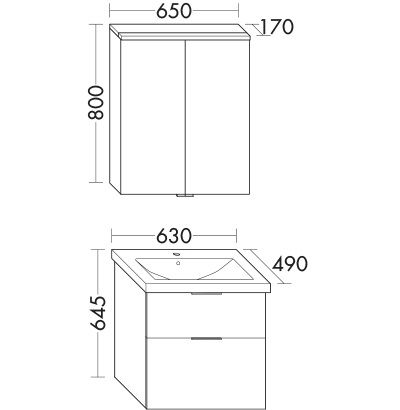 Burgbad Eqio Badmöbel-Set 65cm, Spiegelschrank, Keramik-Waschtisch und WT-Unterschrank