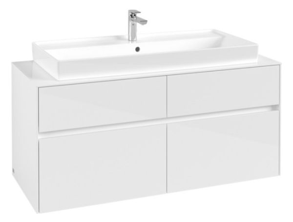 Villeroy&Boch Collaro Waschtischunterschrank passend zu Aufsatzwaschtisch 4A331G, 4 Auszüge, 120cm glossy white, C09100DH