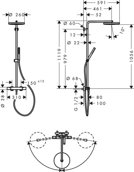 hansgrohe Pulsify S Puro Duschsystem 260 mit Ecostat Fine & Stabhandbrause