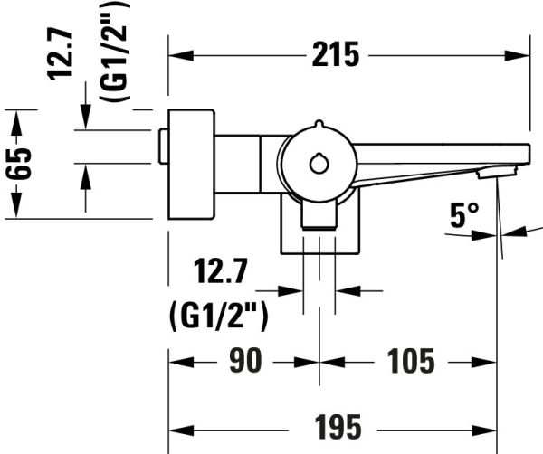 Duravit Tulum Einhebel-Wannenmischer Aufputz, chrom, TU5230000010, techn. Zeichnung