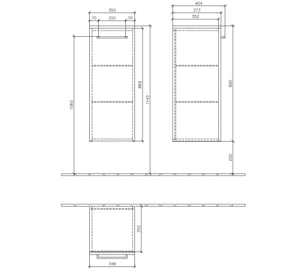 Villeroy&Boch Avento Seitenschrank mit 1 Tür, Türanschlag rechts, Technische Beschreibung A89501