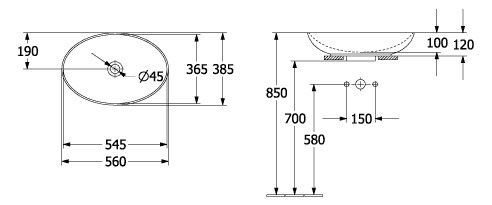 Villeroy&Boch Loop&Friends Aufsatzwaschtisch oval, 56x38cm 4A470001_technische Zeichnung