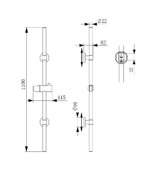 Avenarius Shower Brausestange 110cm, mit Gleiter für Handbrause, variable Befestigung, chrom