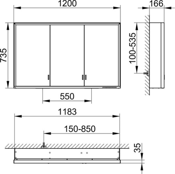 Keuco Royal Lumos Spiegelschrank für Wandvorbau, 3 lange Türen, DALI-steuerbar 120x73,5cm 14305172303_1