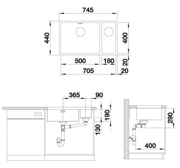 Blanco Andano 500/180-U Unterbaubecken links, edelstahl seidenglanz