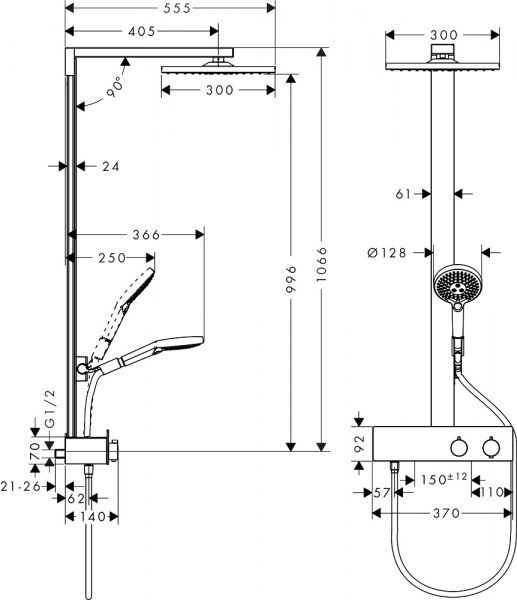 Hansgrohe Raindance E Showerpipe 300 1jet Duschsystem mit ShowerTablet 350, chrom