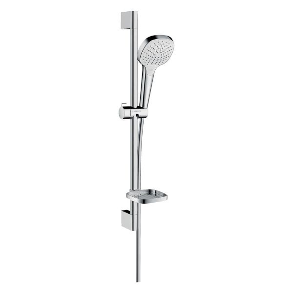 hansgrohe Croma Select S Brauseset 110 Vario 3jet softcube, Brausestange 65cm, Seifenschale, weiß/chrom 28157400