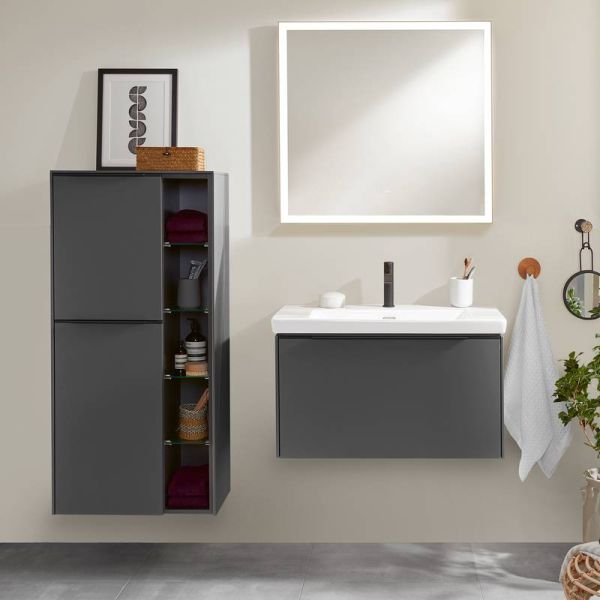 Villeroy&Boch Subway 3.0 Mittelschrank mit 2 Türen und 1 offenes Fach graphite volcano black C59801VR1