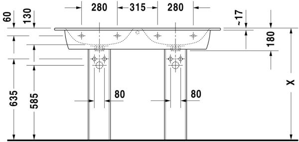 Duravit ME by Starck Doppelwaschtisch 130x49cm mit Überlauf, ohne Hahnloch, WonderGliss, weiß 23361300601