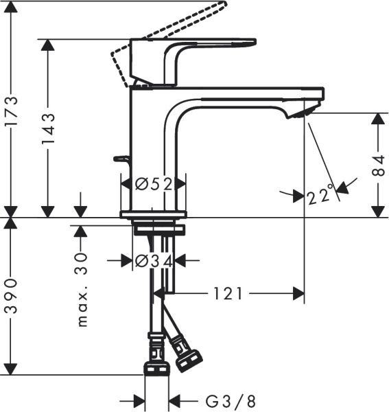 Hansgrohe Rebris E Einhebel-Waschtischarmatur 80 mit Zugstangen-Ablaufgarnitur, chrom 72550000