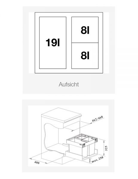 Blanco Flexon II Low 50/3 Abfallsystem, 1x19 Liter und 2x8 Liter Eimer