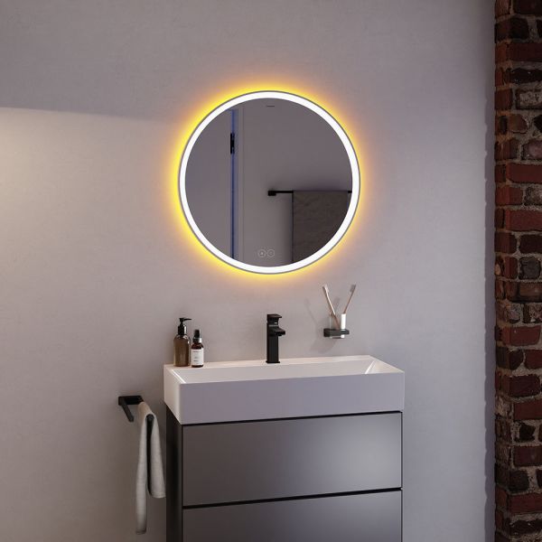 Hansgrohe Xarita S Spiegel mit LED-Beleuchtung rund 70cm kapazitiver Berührungssensor, weiß matt, 54982700