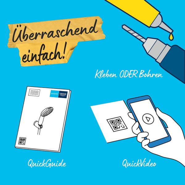 Grohe QuickFix Vitalio Comfort 110 Wandhalter mit Handbrause (3 Strahlarten) & Schlauch chrom 26176001