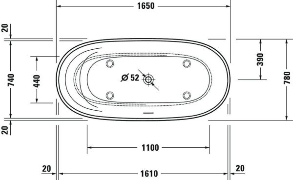 Duravit Cape Cod freistehende Badewanne oval 165x78cm, weiß