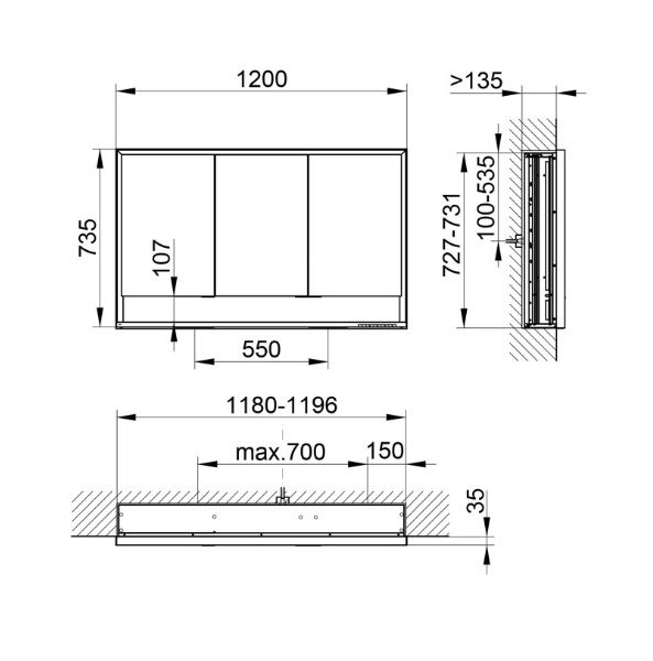 Keuco Royal Lumos Spiegelschrank für Wandeinbau 120x73,5cm